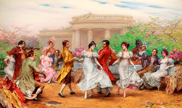 Dance in the Park. The painting by Frederik Hendrik Kaemmerer