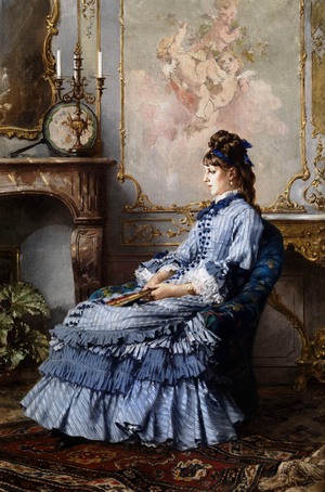 Frederik Hendrik Kaemmerer, Young Lady by the Fireplace, Painting on canvas