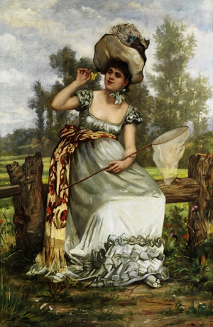 Frederik Hendrik Kaemmerer, Young Lady Catching Butterfies, Painting on canvas