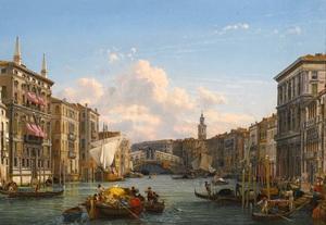 Friedrich Nerly, A View of the Grand Canal looking towrds the Rialto Bridge, Venice, Painting on canvas