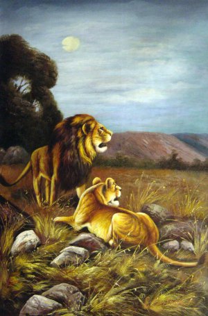 Friedrich Wilhelm Kuhnert, The African Lions, Painting on canvas