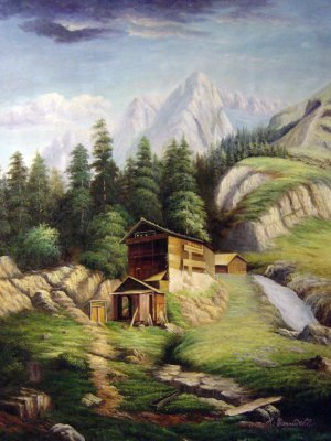 Georg Engelhardt, The Alpine Mill House, Painting on canvas