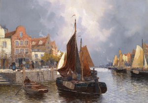 Georg Fischhof, Dutch Harbor View, Art Reproduction