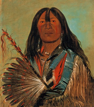 George Catlin, Shon-ka, The Dog, Chief of the Bad Arrow Points Band Western Sioux, Painting on canvas