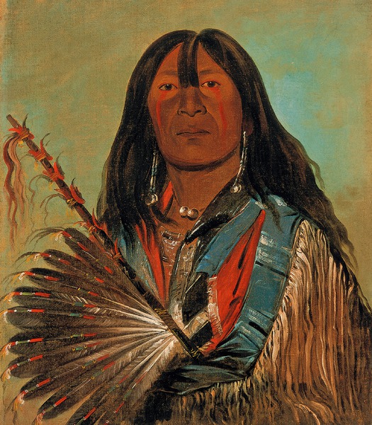 Shon-ka, The Dog, Chief of the Bad Arrow Points Band Western Sioux. The painting by George Catlin