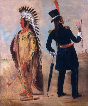 George Catlin, Wi-jún-jon, Pigeon's Egg Head (The Light) Going to and Returning from Washington, Painting on canvas