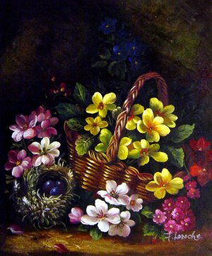 George Clare, Apple Blossom And A Bird's Nest On A Mossy Bank, Painting on canvas
