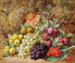 George Clare, Still life of Fruit Against a Mossy Bank, Art Reproduction