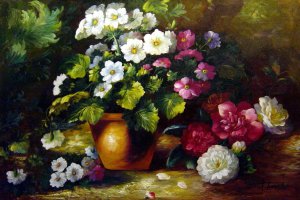 Still Life With Camellia Flowers On A Bank
