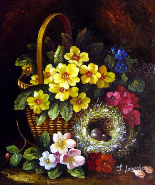 Still Life With Primroses, Violas, Cherry Blossom And Geraniums. The painting by George Clare