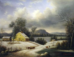 Famous paintings of Landscapes: A Sleigh Ride in the Snow