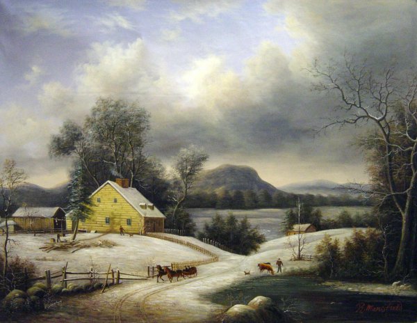 A Sleigh Ride in the Snow. The painting by George Durrie