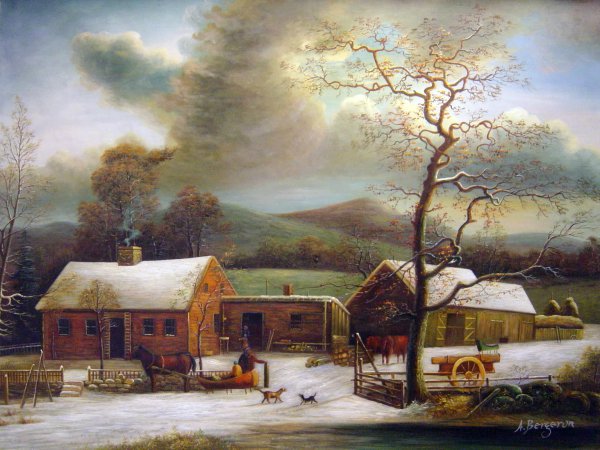 A Winter Scene In New Haven. The painting by George Durrie