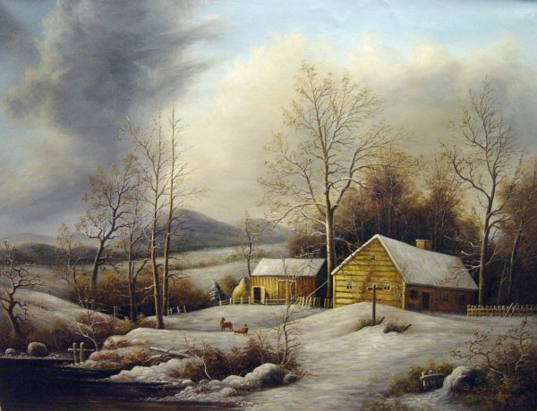 Farmstead In Winter. The painting by George Durrie