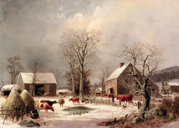Farmyard in Winter. The painting by George Durrie