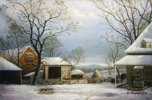 Farmyard, Winter, George Durrie, Art Paintings