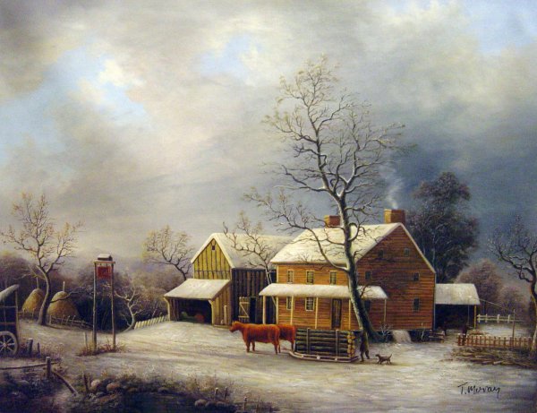 Oxen Hauling Logs On A Sled. The painting by George Durrie