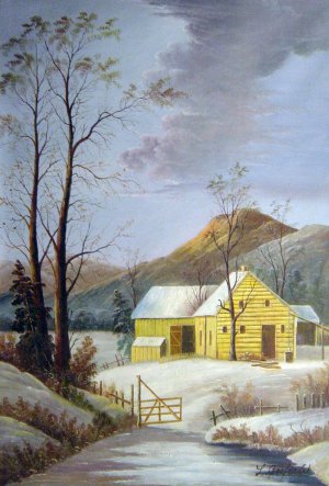 George Durrie, Winter Farmyard, Painting on canvas