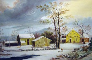 George Durrie, Winter In The Country, A Cold Morning, Painting on canvas