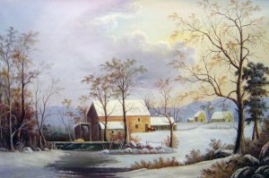 George Durrie, Winter In The Country, The Old Grist Mill, Painting on canvas