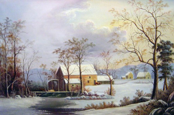 Winter In The Country, The Old Grist Mill. The painting by George Durrie