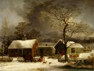 George Durrie, Winter Scene in New Haven, Connecticut, Painting on canvas