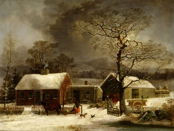 Winter Scene in New Haven, Connecticut. The painting by George Durrie