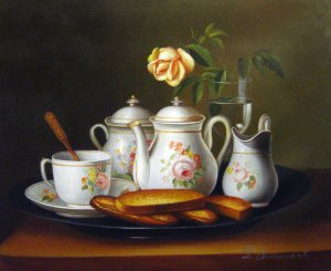 A Still Life Of Porcelain And Biscuits - George Forster - Hot Deals on Oil Paintings