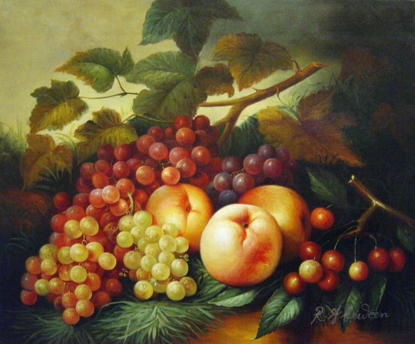 Still Life With Peaches And Grapes. The painting by George Henry Hall