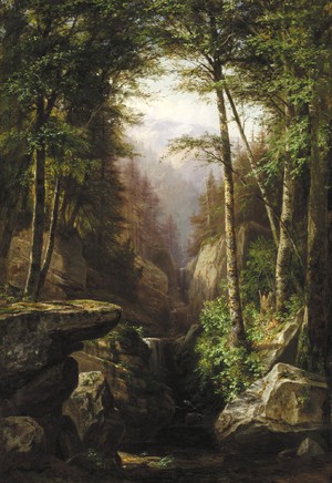 A Rocky Gorge, George Hetzel, Art Paintings