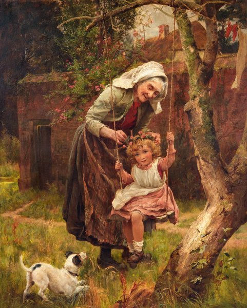 Grandma's Darling. The painting by George Hillyard Swinstead