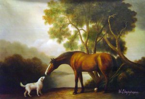A Bay Horse And White Dog