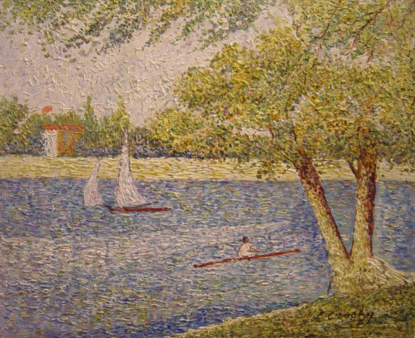 The Seine At La Grande Jatte In The Spring. The painting by Georges Seurat