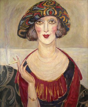 A Portrait of a Woman Smoking, 1920 Oil Painting by Gerda Wegener - Best Seller