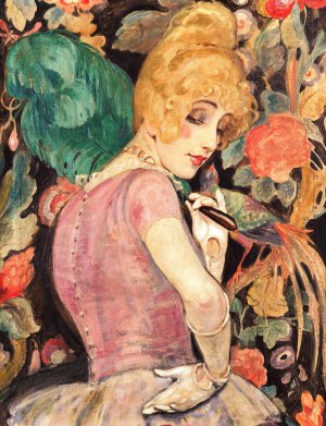 A Beautiful Portrait of Lili with a Feather Fan, 1920 Art Reproduction