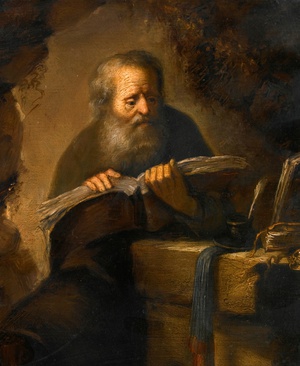 A Hermit in a Cave, Reading a Book