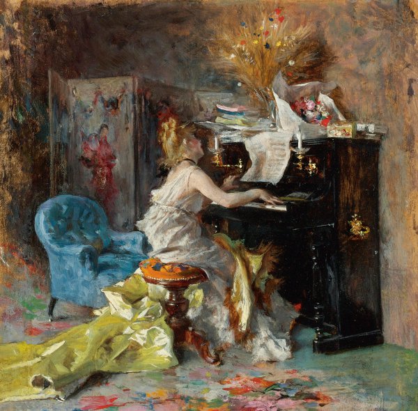 A Woman at the Piano, 1870. The painting by Giovanni Boldini