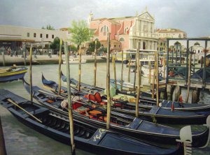 Our Originals, Gondolas In Venice, Italy, Painting on canvas