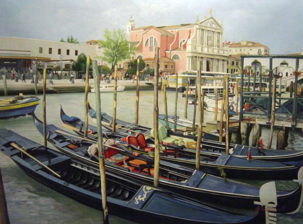 Gondolas In Venice, Italy. The painting by Our Originals