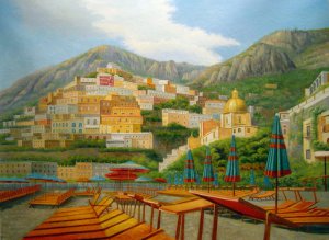 Our Originals, Gorgeous Beach In Positano, Painting on canvas