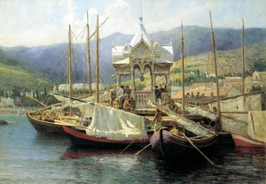 Grigoriy Myasoyedov, A Seaport in Yalta, Painting on canvas