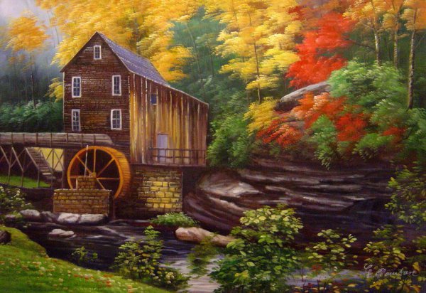Grist Mill In Autumn. The painting by Our Originals