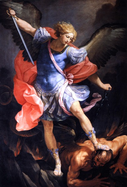 Archangel Michael Defeating Satan. The painting by Guido Reni