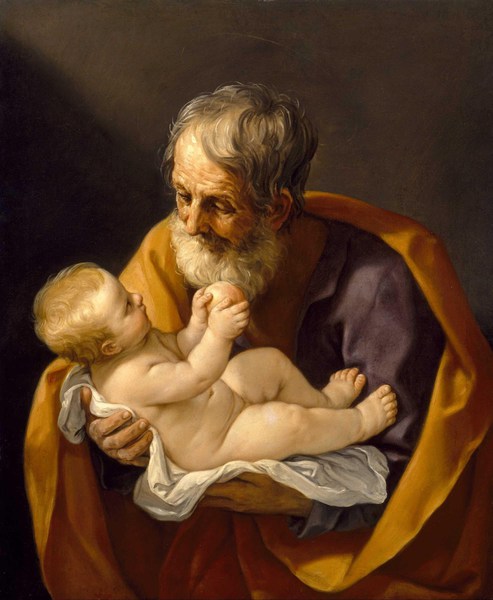 Christ Child with Saint Joseph. The painting by Guido Reni