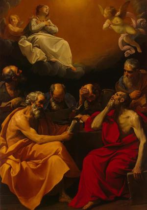 Fathers of the Church Disputing the Dogma of the Immaculate Conception, Guido Reni, Art Paintings