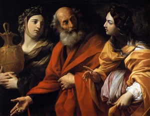 Guido Reni, Loth and her Daughters Fleeing Sodome, Painting on canvas