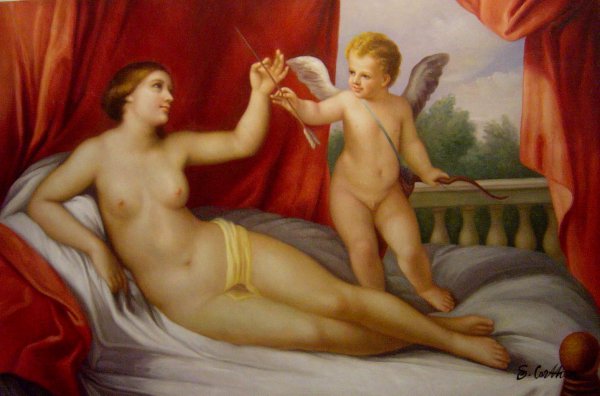 Reclining Venus With Cupid. The painting by Guido Reni