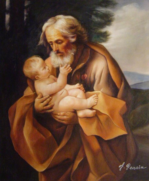 St. Joseph With The Infant Jesus. The painting by Guido Reni