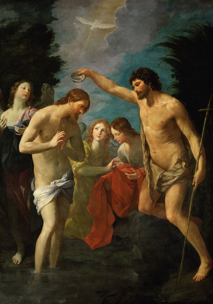 The Baptism of Christ. The painting by Guido Reni