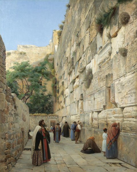 At the Wailing Wall, Jerusalem. The painting by Gustav Bauernfeind